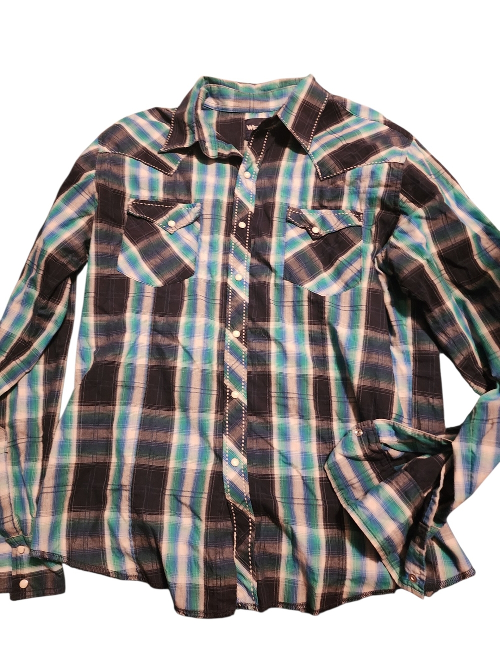 Men's Plaid Western Shirt - Teal & Black